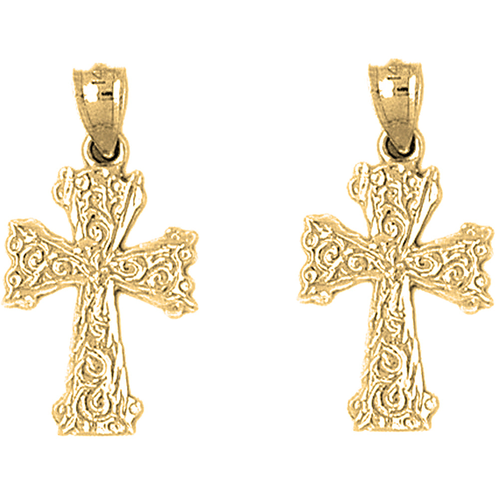 Yellow Gold-plated Silver 27mm Vine Cross Earrings