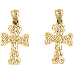 Yellow Gold-plated Silver 27mm Vine Cross Earrings