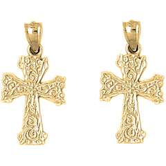 14K or 18K Gold 27mm Vine Cross Earrings