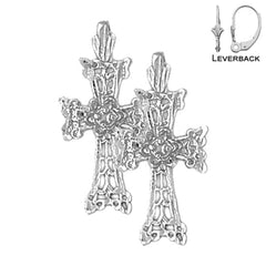 Sterling Silver 25mm Floral Cross Earrings (White or Yellow Gold Plated)