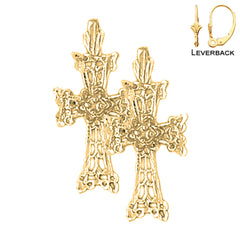 Sterling Silver 25mm Floral Cross Earrings (White or Yellow Gold Plated)