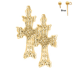 Sterling Silver 25mm Floral Cross Earrings (White or Yellow Gold Plated)