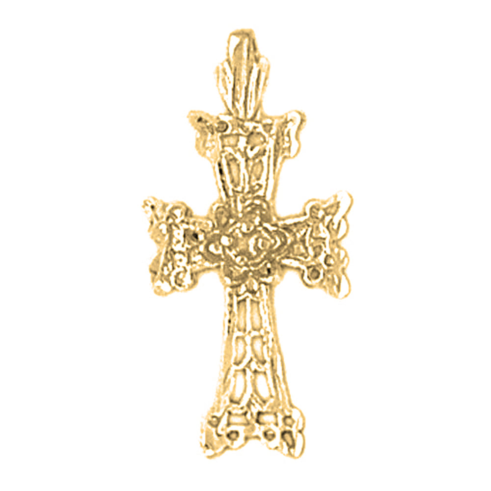 14K or 18K Gold Floral Cross Pendant