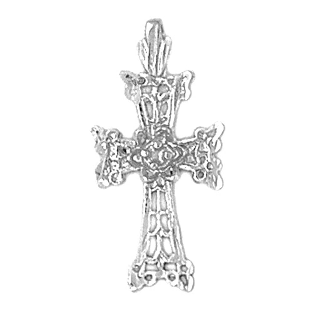 14K or 18K Gold Floral Cross Pendant