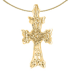 14K or 18K Gold Floral Cross Pendant