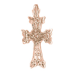 14K or 18K Gold Floral Cross Pendant