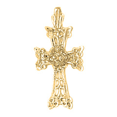 14K or 18K Gold Floral Cross Pendant