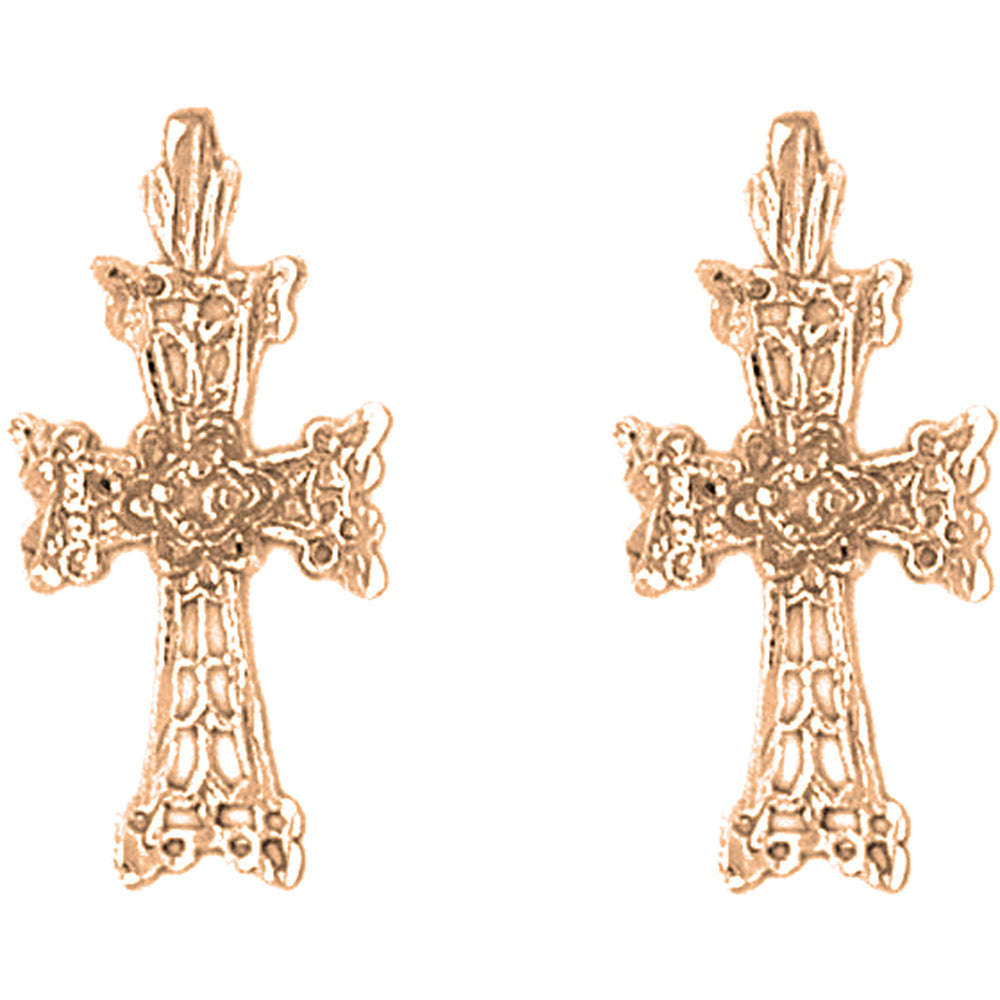 14K or 18K Gold 25mm Floral Cross Earrings