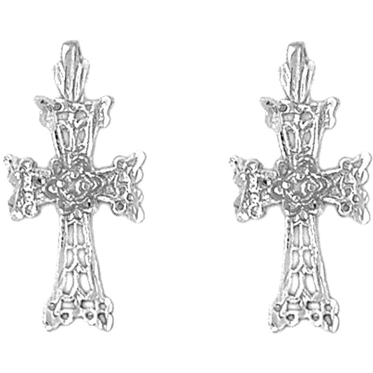Sterling Silver 25mm Floral Cross Earrings
