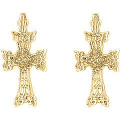Yellow Gold-plated Silver 25mm Floral Cross Earrings
