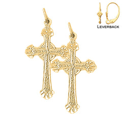 Aretes con cruz de gloria con brotes de oro de 14 quilates o 18 quilates