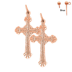 14K or 18K Gold Budded Glory Cross Earrings