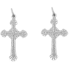 Sterling Silver 31mm Budded Glory Cross Earrings