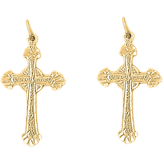Yellow Gold-plated Silver 31mm Budded Glory Cross Earrings