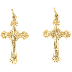 14K or 18K Gold 31mm Budded Glory Cross Earrings