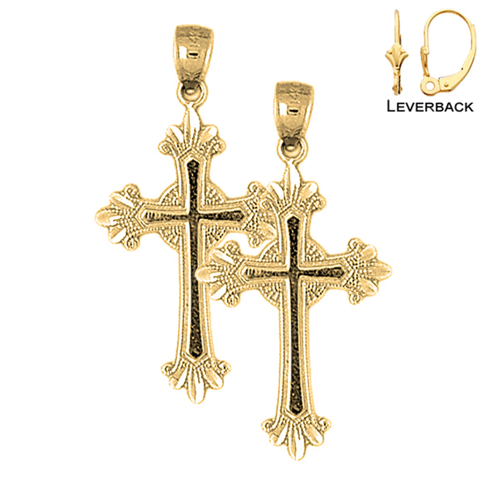 Aretes con cruz de gloria con brotes de oro de 14 quilates o 18 quilates