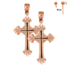 Aretes con cruz de gloria con brotes de oro de 14 quilates o 18 quilates