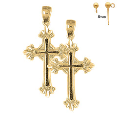 Aretes con cruz de gloria con brotes de oro de 14 quilates o 18 quilates