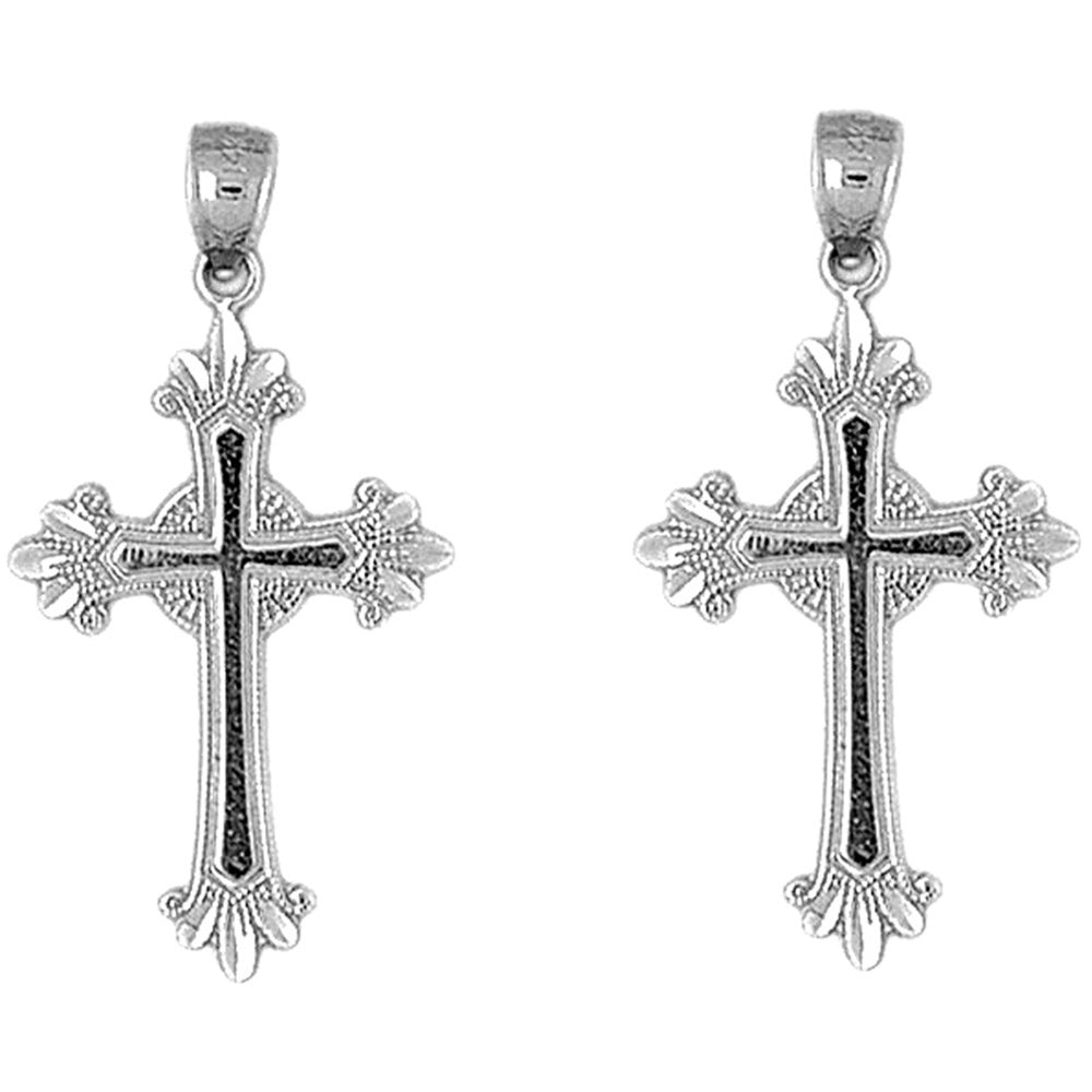 Sterling Silver 35mm Budded Glory Cross Earrings