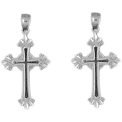 Sterling Silver 35mm Budded Glory Cross Earrings