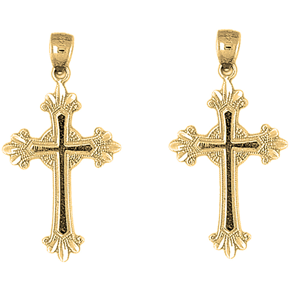 14K or 18K Gold 35mm Budded Glory Cross Earrings