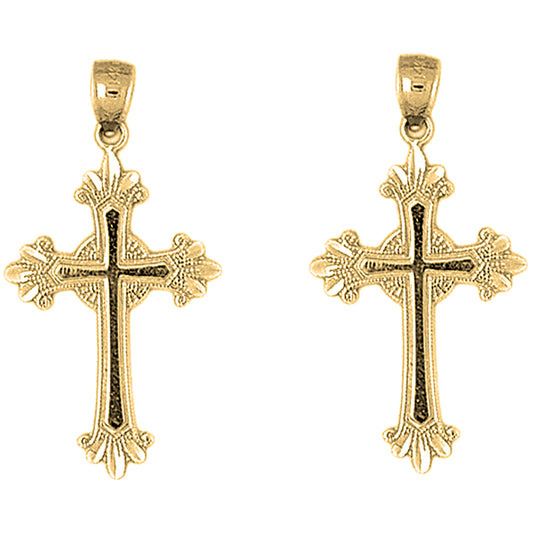 Yellow Gold-plated Silver 35mm Budded Glory Cross Earrings