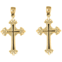 14K or 18K Gold 35mm Budded Glory Cross Earrings