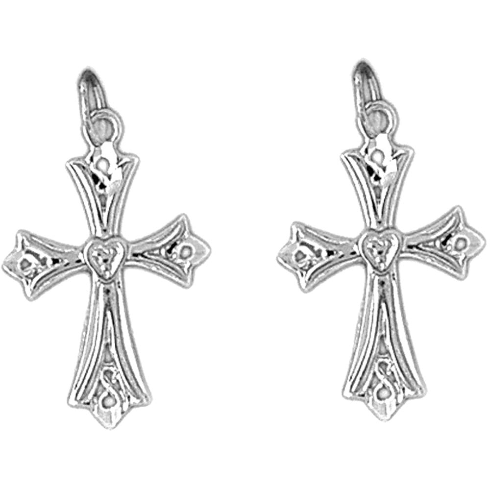 Sterling Silver 25mm Budded Cross Earrings