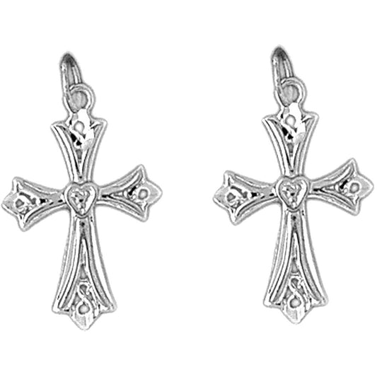 Sterling Silver 25mm Budded Cross Earrings