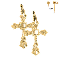 Sterling Silver 28mm Budded Cross Earrings (White or Yellow Gold Plated)