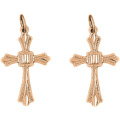 14K or 18K Gold 28mm Budded Cross Earrings