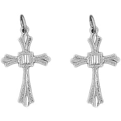 Sterling Silver 28mm Budded Cross Earrings