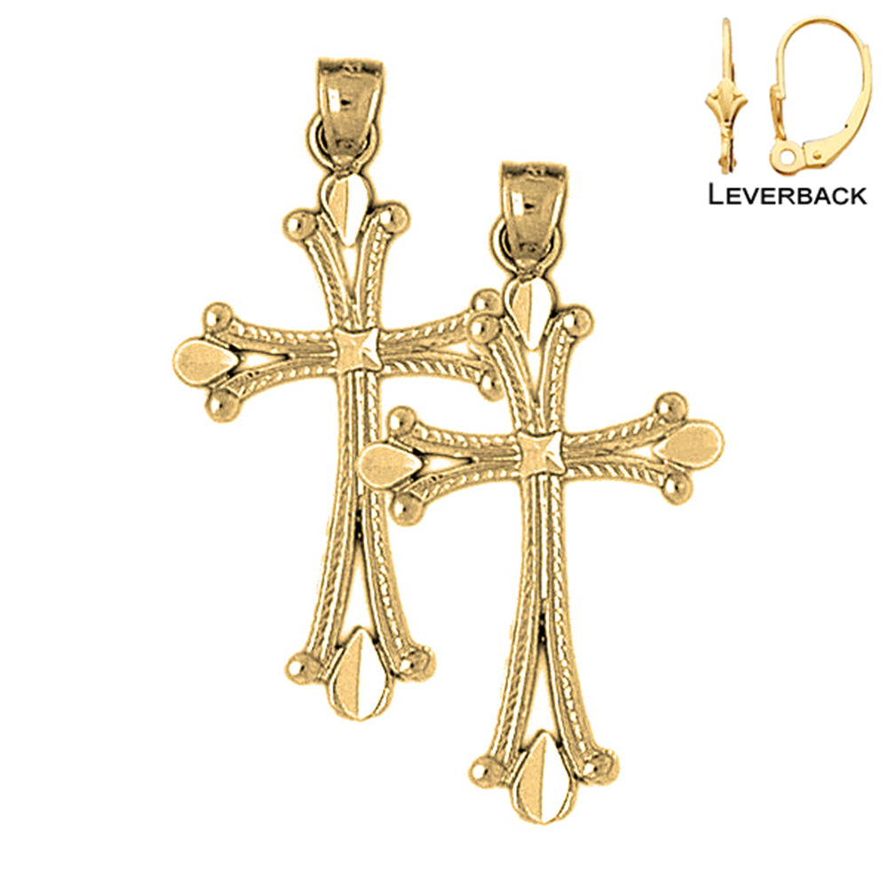 14K or 18K Gold Budded Cross Earrings