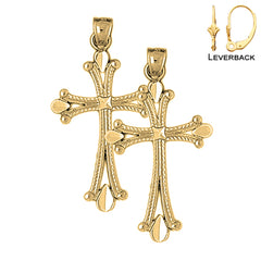 Sterling Silver 36mm Budded Cross Earrings (White or Yellow Gold Plated)