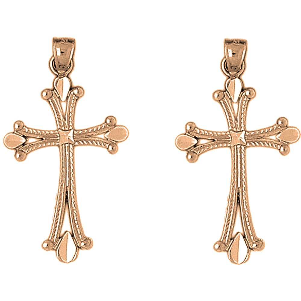 14K or 18K Gold 36mm Budded Cross Earrings