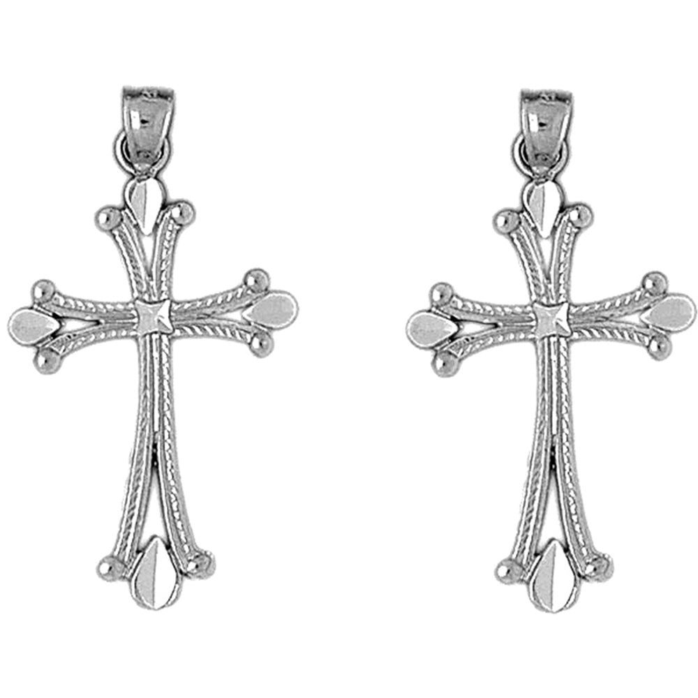 14K or 18K Gold 36mm Budded Cross Earrings