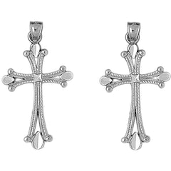 Sterling Silver 36mm Budded Cross Earrings