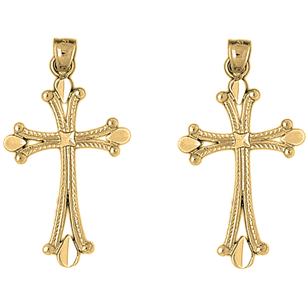 14K or 18K Gold 36mm Budded Cross Earrings