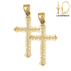 Sterling Silver 38mm Budded Cross Earrings (White or Yellow Gold Plated)