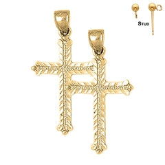 Sterling Silver 38mm Budded Cross Earrings (White or Yellow Gold Plated)