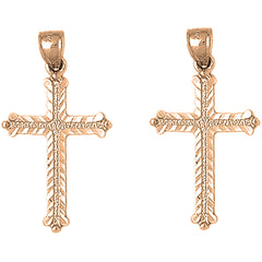 14K or 18K Gold 38mm Budded Cross Earrings