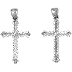 Sterling Silver 38mm Budded Cross Earrings