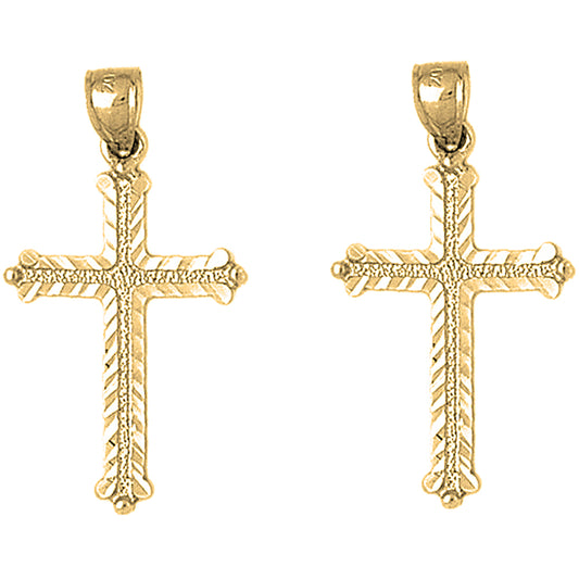 Yellow Gold-plated Silver 38mm Budded Cross Earrings