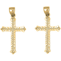 Yellow Gold-plated Silver 38mm Budded Cross Earrings