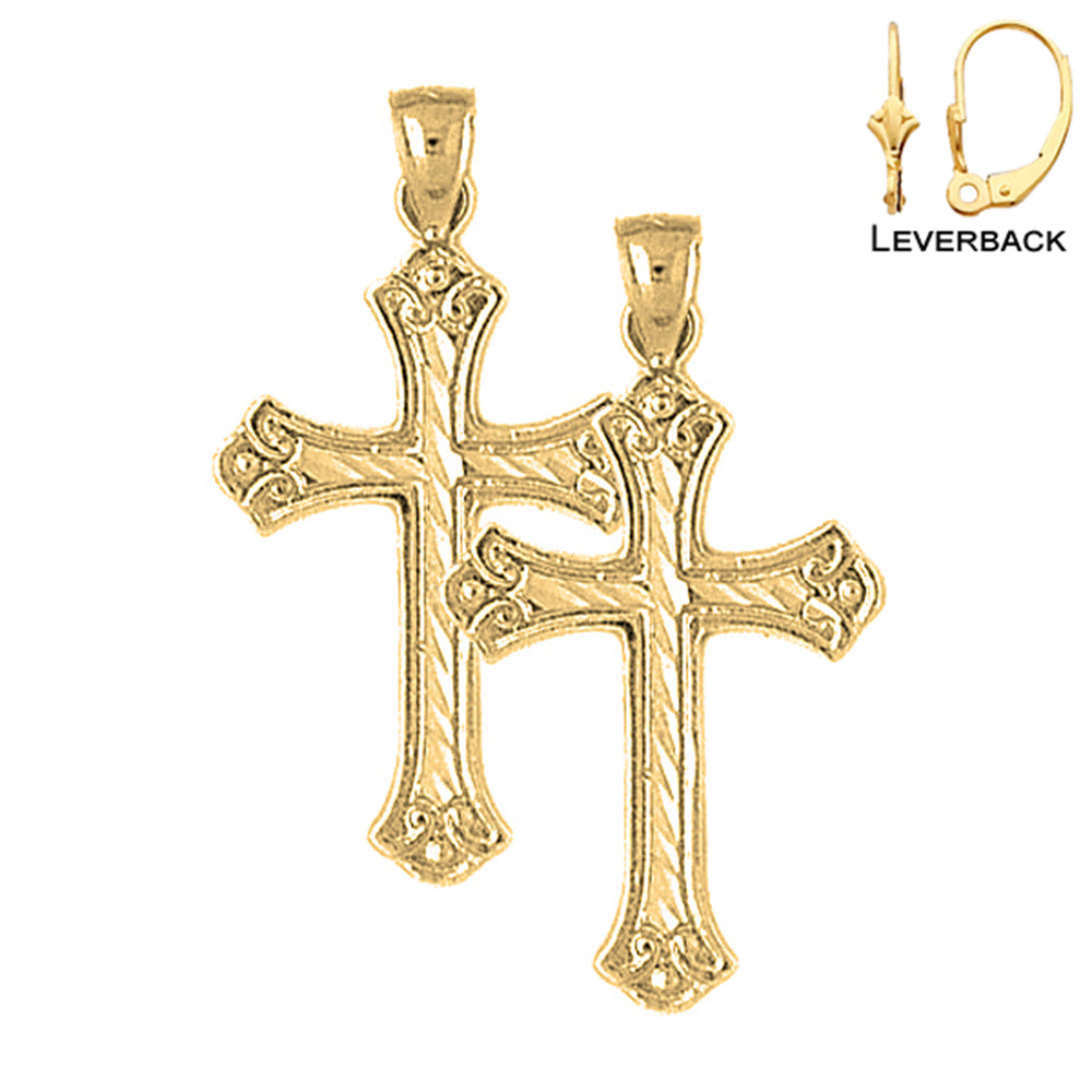 14K or 18K Gold Budded Cross Earrings