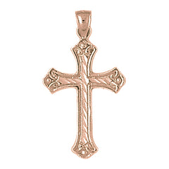 14K or 18K Gold Budded Cross Pendant