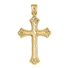 14K or 18K Gold Budded Cross Pendant