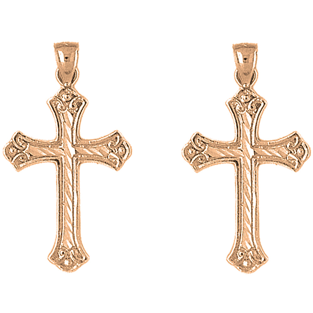 14K or 18K Gold 33mm Budded Cross Earrings