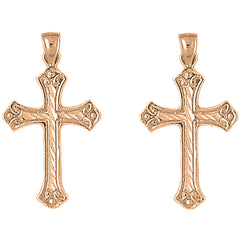 14K or 18K Gold 33mm Budded Cross Earrings