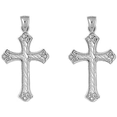 Sterling Silver 33mm Budded Cross Earrings